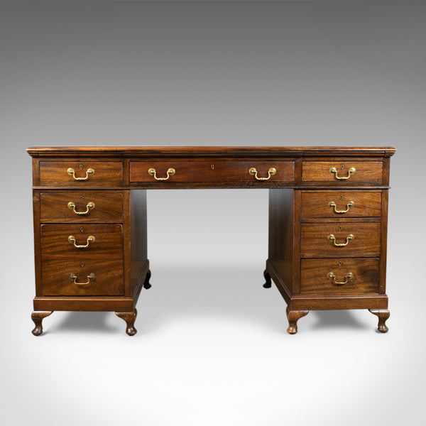 Large Antique Pedestal Desk, English, Edwardian, Mahogany, Circa 1910 - London Fine Antiques