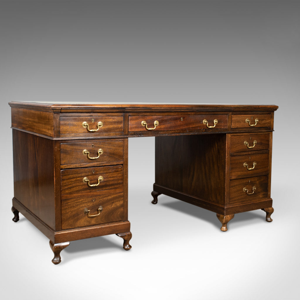 Large Antique Pedestal Desk, English, Edwardian, Mahogany, Circa 1910 - London Fine Antiques