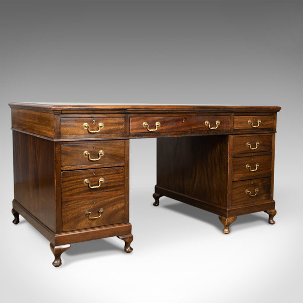 Large Antique Pedestal Desk, English, Edwardian, Mahogany, Circa 1910 - London Fine Antiques