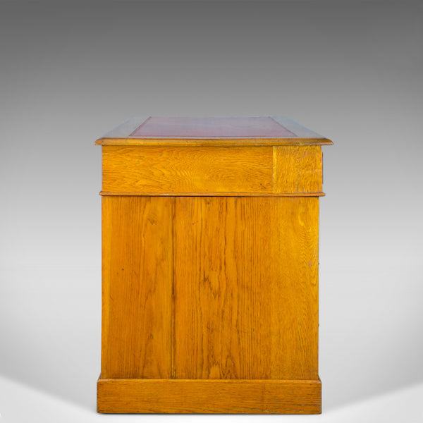 Antique Pedestal Desk, English, Victorian, Golden Oak, Single, Leather, c.1890 - London Fine Antiques