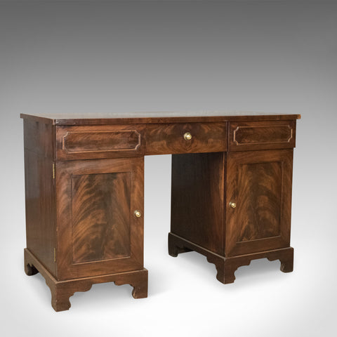Antique Pedestal Desk, Flame Mahogany, English, Victorian, Library, Circa 1850 - London Fine Antiques