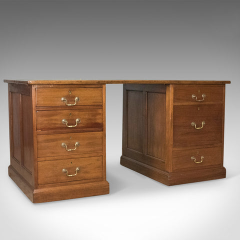 Antique Pedestal Desk, Large, English, Mahogany, George V, Circa 1915 - London Fine Antiques