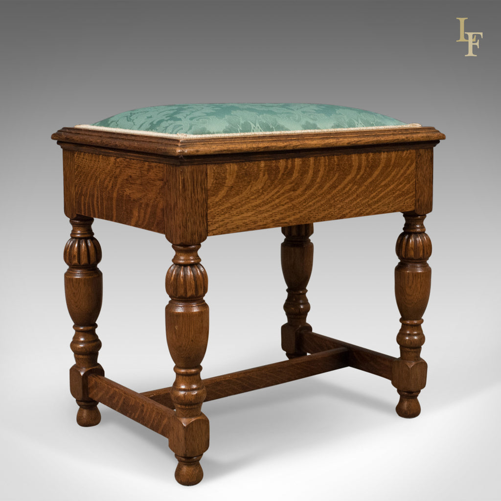 Antique Piano Stool, English Oak Music Seat, Edwardian c.1910 - London Fine Antiques