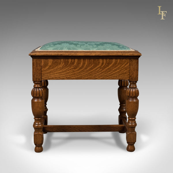 Antique Piano Stool, English Oak Music Seat, Edwardian c.1910 - London Fine Antiques