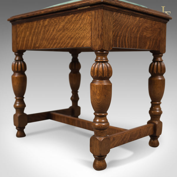 Antique Piano Stool, English Oak Music Seat, Edwardian c.1910 - London Fine Antiques
