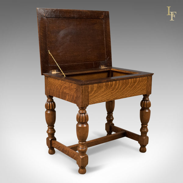 Antique Piano Stool, English Oak Music Seat, Edwardian c.1910 - London Fine Antiques