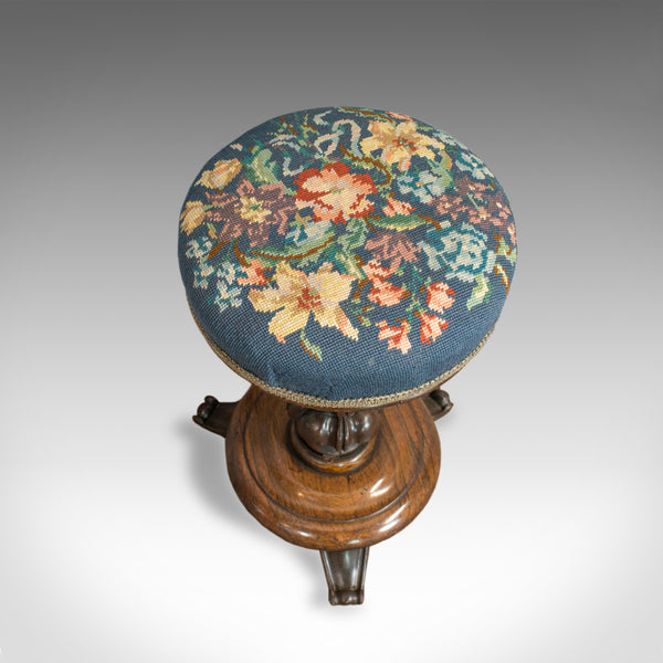 Antique Piano Stool, Rosewood, Music, Regency, Adjustable, Needlepoint, c.1830 - London Fine Antiques