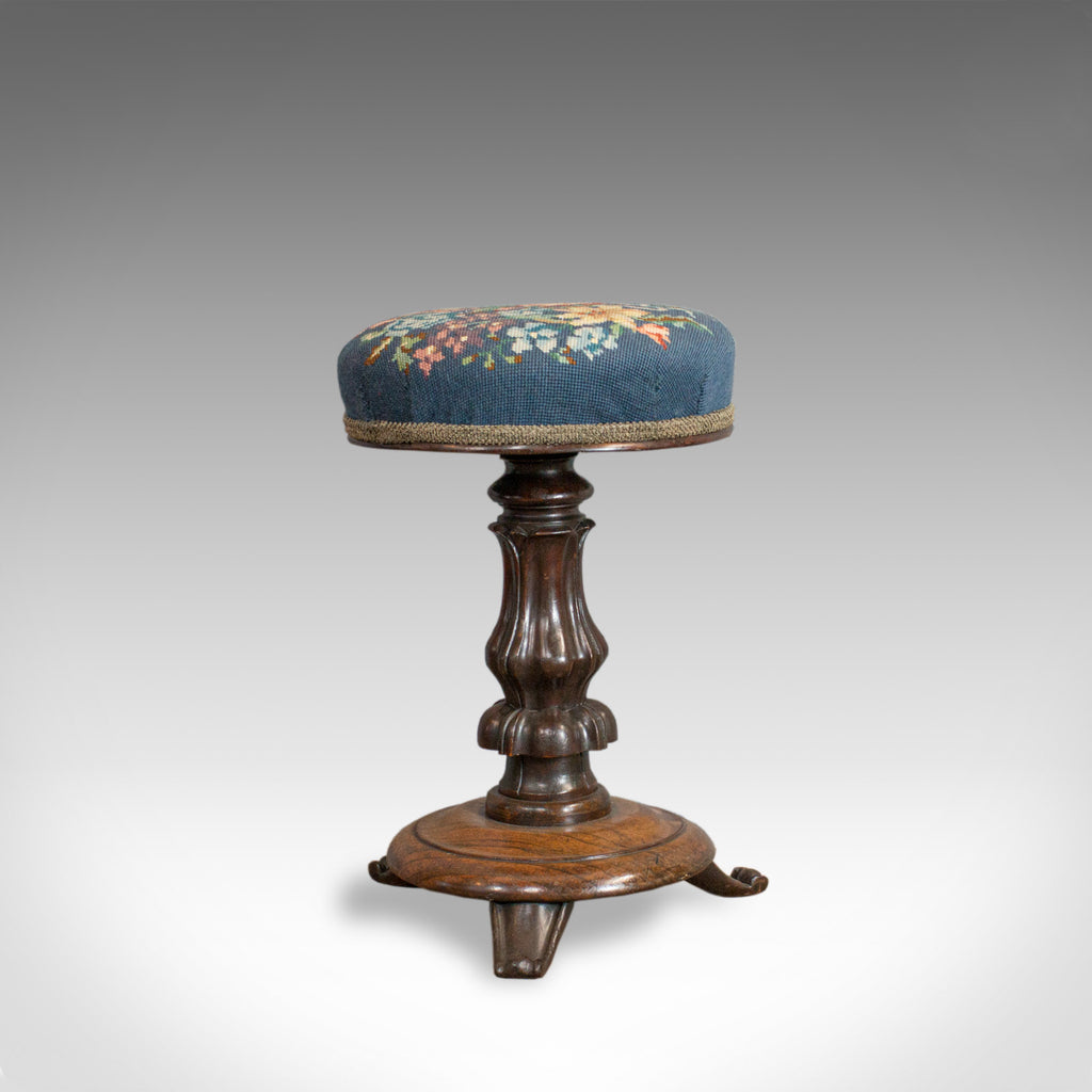 Antique Piano Stool, Rosewood, Music, Regency, Adjustable, Needlepoint, c.1830 - London Fine Antiques