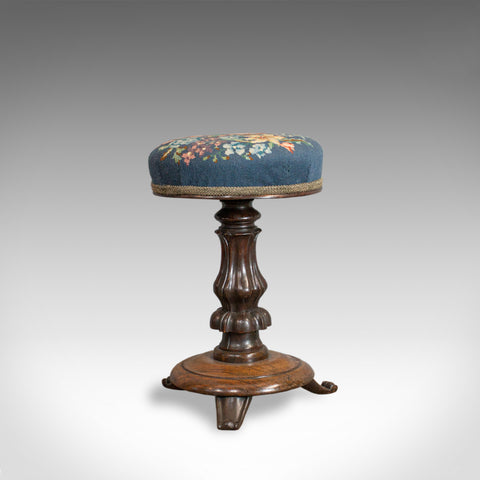 Antique Piano Stool, Rosewood, Music, Regency, Adjustable, Needlepoint, c.1830 - London Fine Antiques