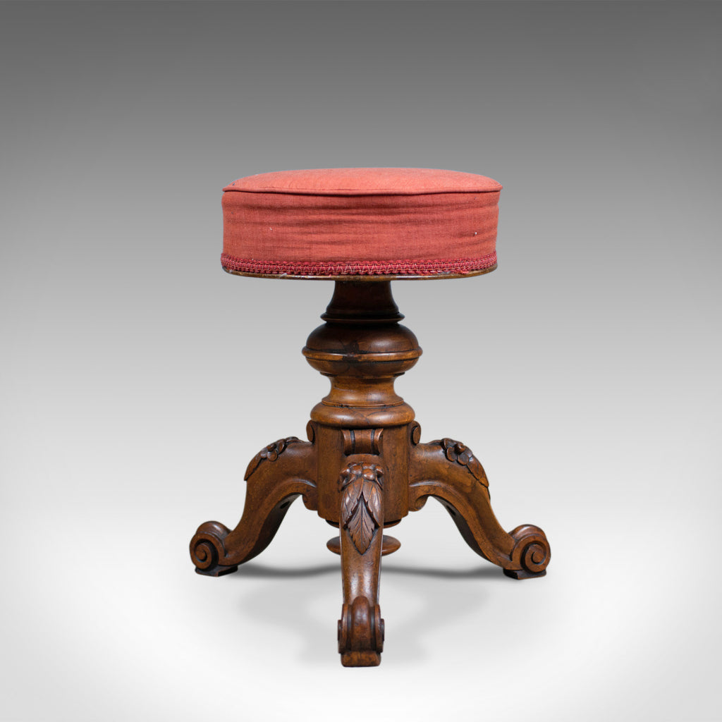 Antique Piano Stool, Walnut, Adjustable, English, Victorian, Seat Circa 1860 - London Fine Antiques