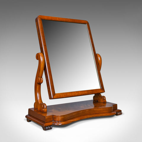 Antique Platform Mirror, Flame Mahogany, English, Victorian, Vanity, Circa 1870 - London Fine Antiques