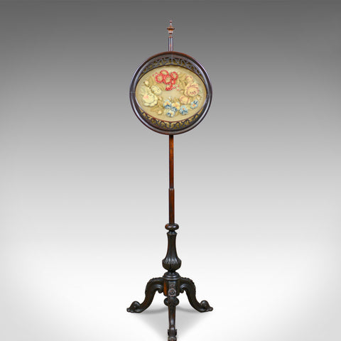 Antique Pole Screen, English, Regency, Fire Screen, Rosewood, Crewelwork c.1820 - London Fine Antiques
