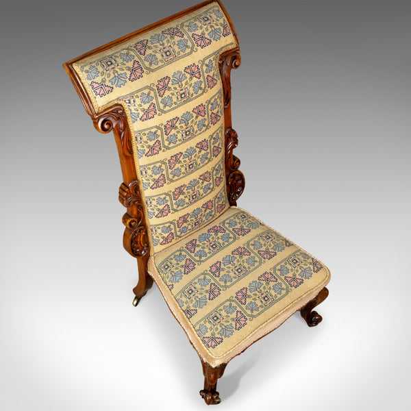 Antique Prie Dieu Chair, Early Victorian, Walnut Needlepoint Tapestry Seat c1840 - London Fine Antiques