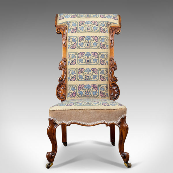 Antique Prie Dieu Chair, Early Victorian, Walnut Needlepoint Tapestry Seat c1840 - London Fine Antiques