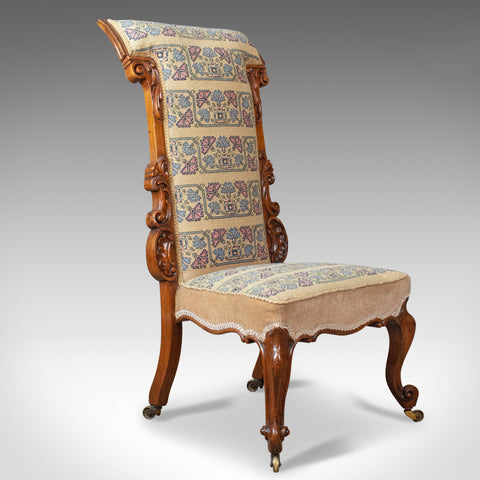 Antique Prie Dieu Chair, Early Victorian, Walnut Needlepoint Tapestry Seat c1840 - London Fine Antiques