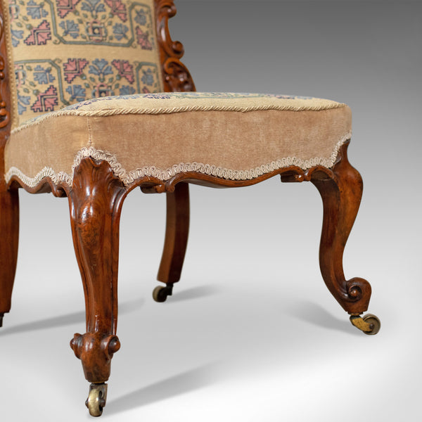 Antique Prie Dieu Chair, Early Victorian, Walnut Needlepoint Tapestry Seat c1840 - London Fine Antiques