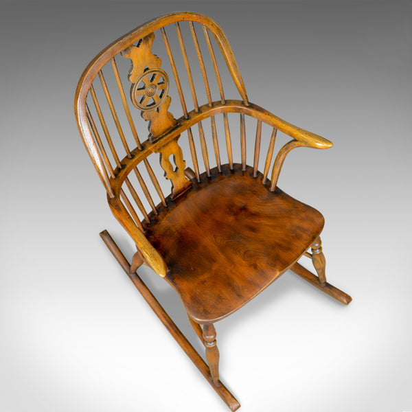 Antique Rocking Chair, English, Edwardian, Windsor Stick Back, Elbow, Circa 1910 - London Fine Antiques
