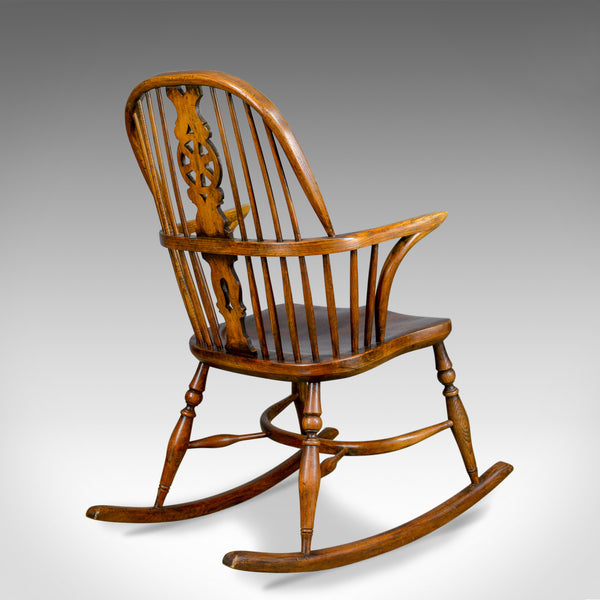 Antique Rocking Chair, English, Edwardian, Windsor Stick Back, Elbow, Circa 1910 - London Fine Antiques