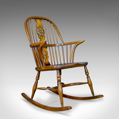 Antique Rocking Chair, English, Edwardian, Windsor Stick Back, Elbow, Circa 1910 - London Fine Antiques