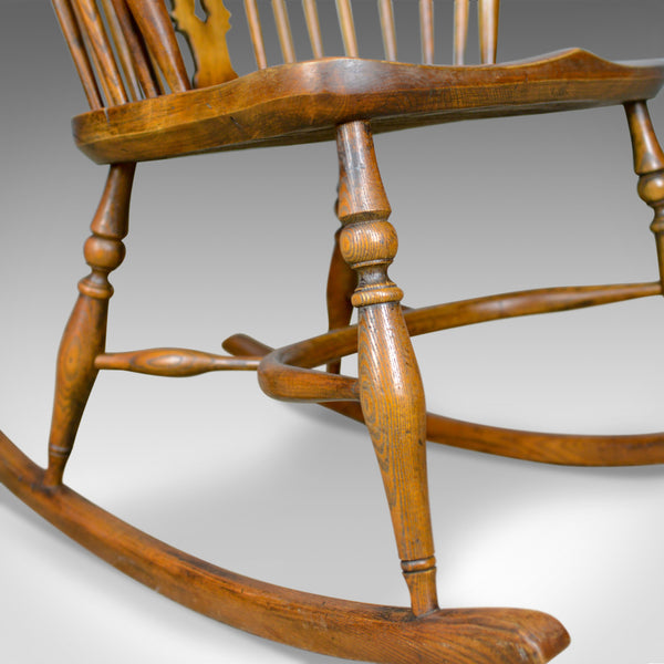 Antique Rocking Chair, English, Edwardian, Windsor Stick Back, Elbow, Circa 1910 - London Fine Antiques