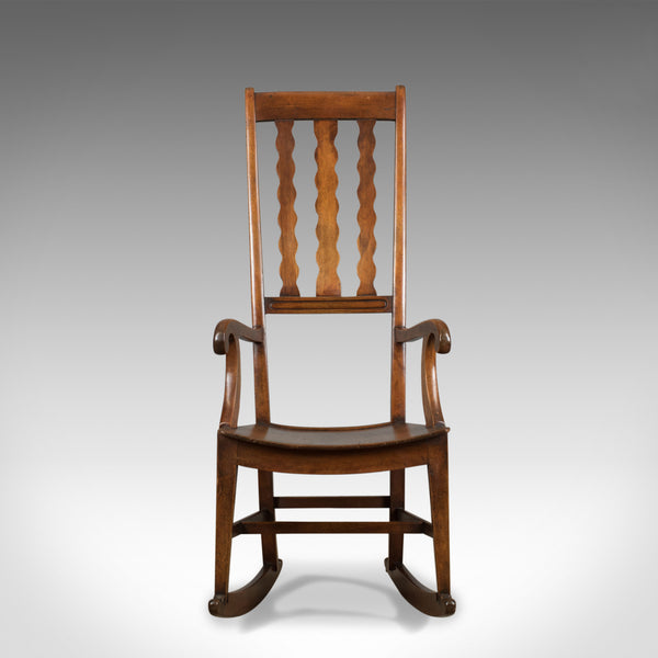 Antique Rocking Chair, English Victorian, Mahogany, Wavy Line, Rocker Circa 1850 - London Fine Antiques