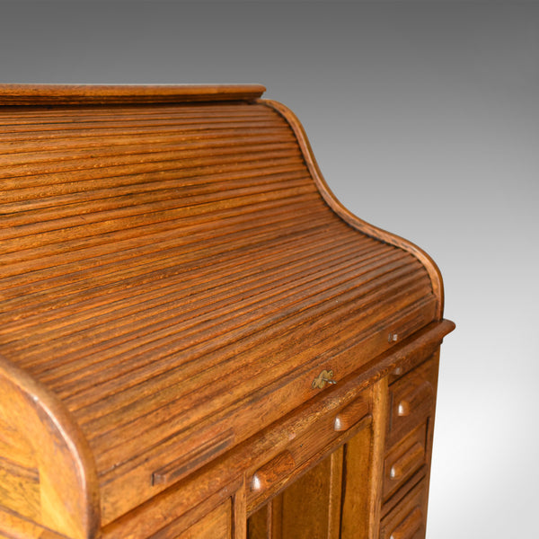 Antique Roll Top Desk, English, Oak, Victorian, Lock, Tambour, Circa 1900 - London Fine Antiques