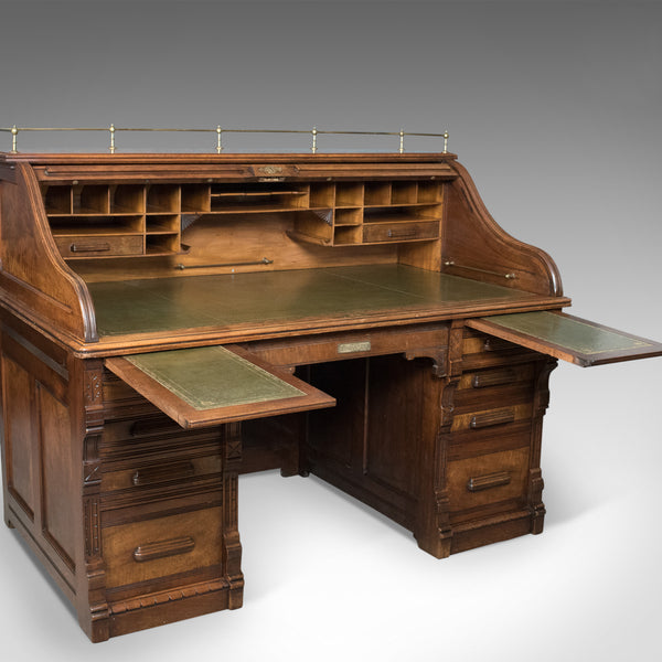 Antique Roll Top Desk, Shannon File Co., English, Walnut, Edwardian Circa 1910 - London Fine Antiques