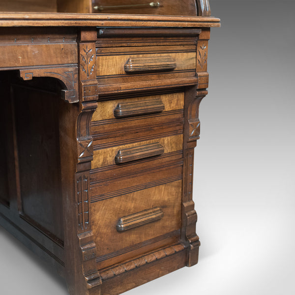 Antique Roll Top Desk, Shannon File Co., English, Walnut, Edwardian Circa 1910 - London Fine Antiques