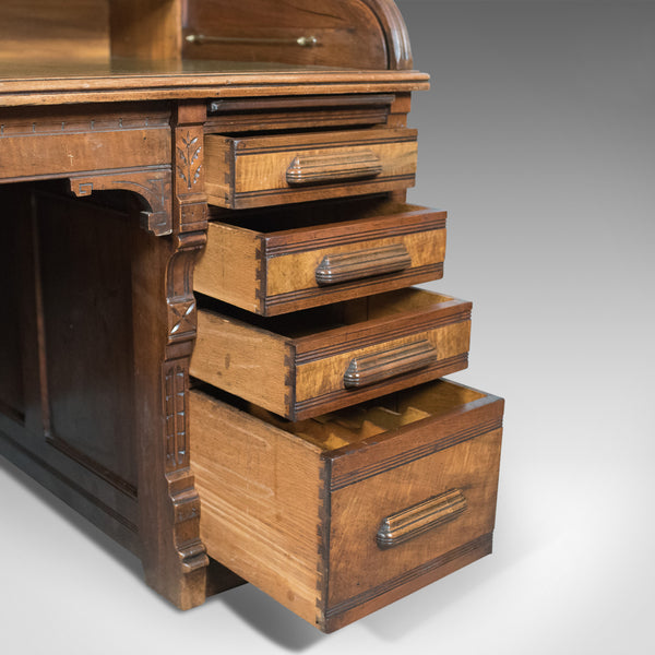 Antique Roll Top Desk, Shannon File Co., English, Walnut, Edwardian Circa 1910 - London Fine Antiques