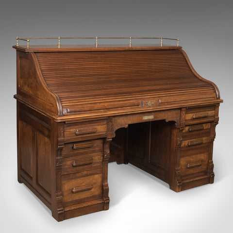 Antique Roll Top Desk, Shannon File Co., English, Walnut, Edwardian Circa 1910 - London Fine Antiques