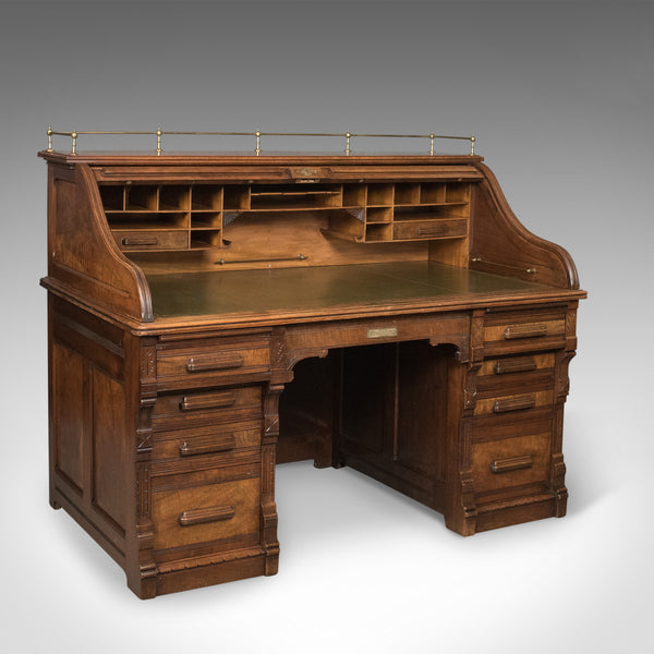 Antique Roll Top Desk, Shannon File Co., English, Walnut, Edwardian Circa 1910 - London Fine Antiques