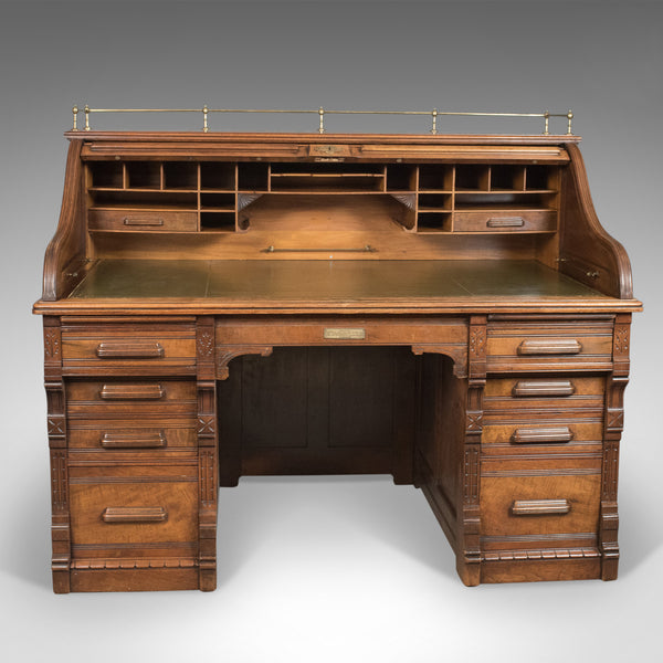 Antique Roll Top Desk, Shannon File Co., English, Walnut, Edwardian Circa 1910 - London Fine Antiques