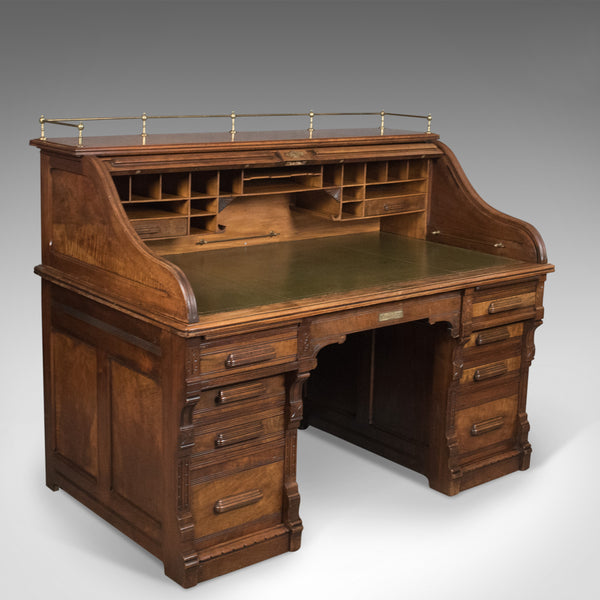 Antique Roll Top Desk, Shannon File Co., English, Walnut, Edwardian Circa 1910 - London Fine Antiques