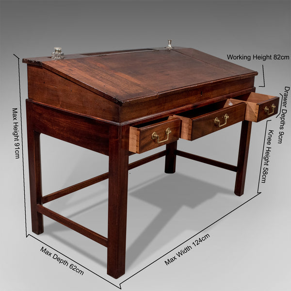 Antique School Masters Desk, English, Georgian, Mahogany, Circa 1800 - London Fine Antiques