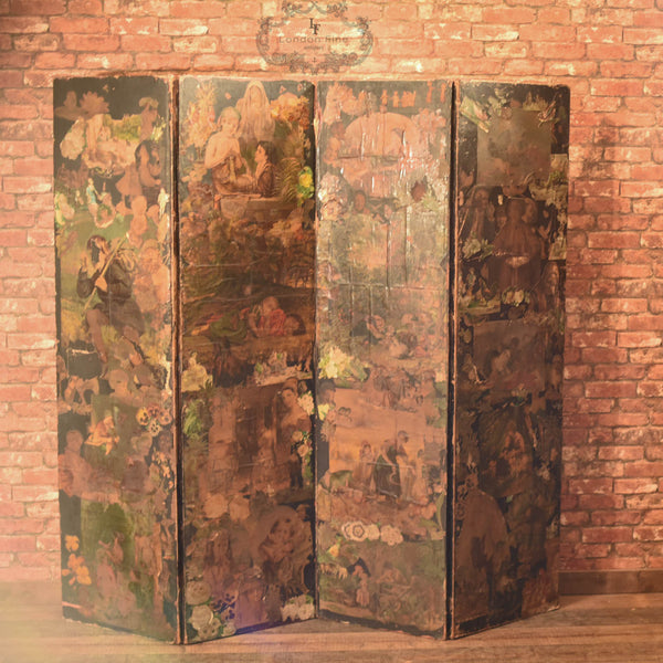Victorian Scrap Screen, 4 Fold Panel, c.1880 - London Fine Antiques