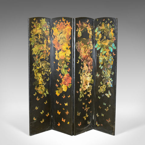 Antique Scrap Screen, Four Fold Victorian Room Divider Photographers Prop c.1870 - London Fine Antiques