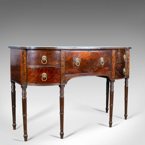 Antique Secretaire, Bow-Fronted Sideboard, Georgian, Mahogany, Circa 1790 - London Fine Antiques