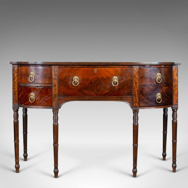 Antique Secretaire, Bow-Fronted Sideboard, Georgian, Mahogany, Circa 1790 - London Fine Antiques
