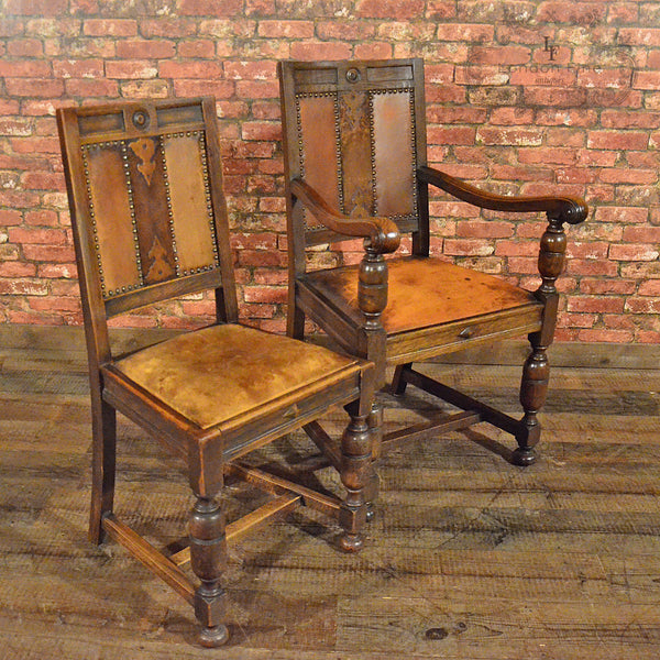 Set of 14 Gothic Revival Oak Dining Chairs - London Fine Antiques