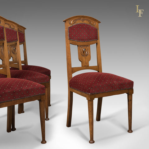 Antique Set of 4 Dining Chairs, Liberty Taste, English, Oak, Edwardian c.1910 - London Fine Antiques