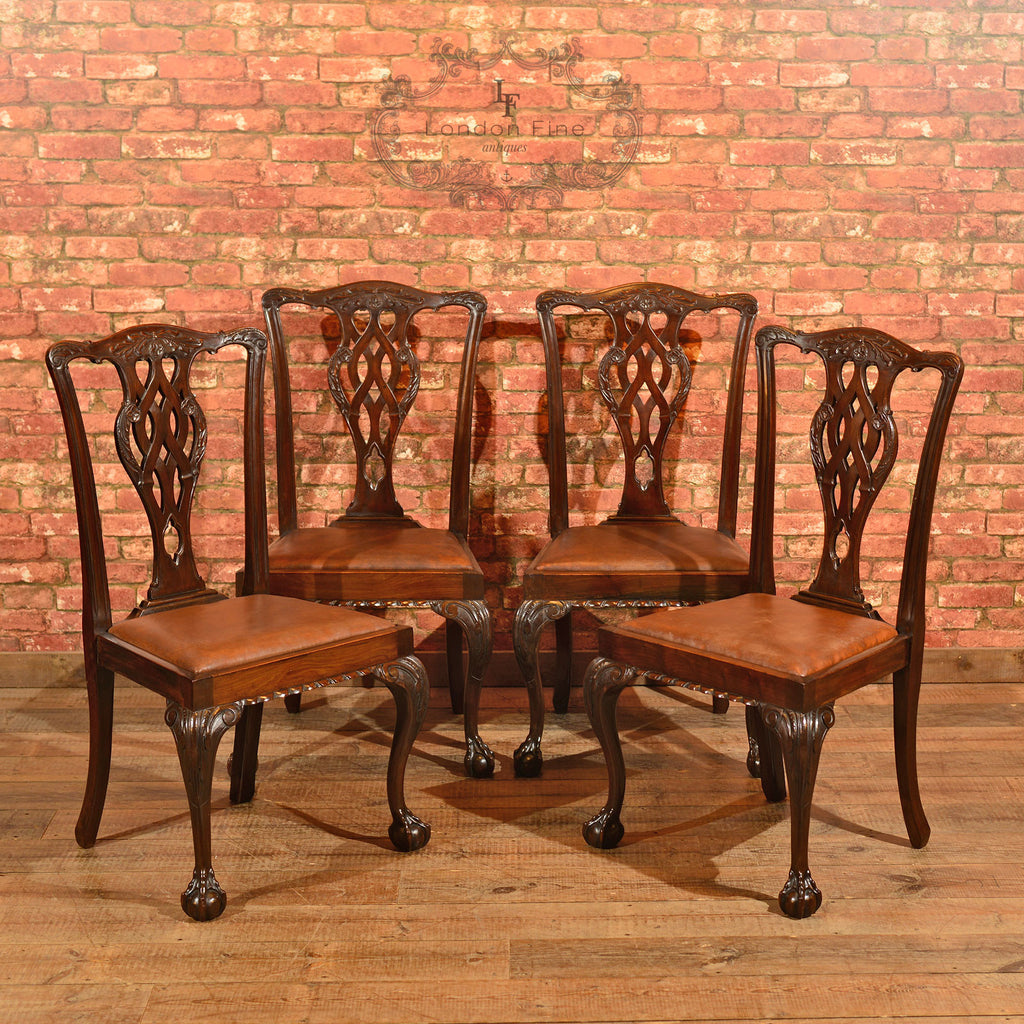Victorian Set of 4 Chippendale Revival Dining Chairs - London Fine Antiques