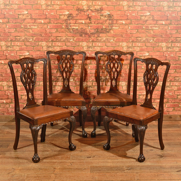 Victorian Set of 4 Chippendale Revival Dining Chairs - London Fine Antiques