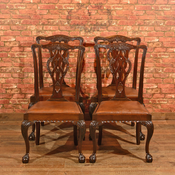 Victorian Set of 4 Chippendale Revival Dining Chairs - London Fine Antiques