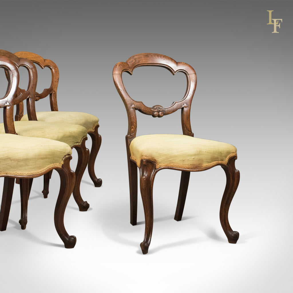 Antique Set of 4 Oak Dining Chairs, English, Victorian, Balloon Back, c.1860 - London Fine Antiques