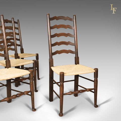 Antique Set of 4 'Wavy Line' Ladder Back Dining Chairs, Edwardian c.1910 - London Fine Antiques
