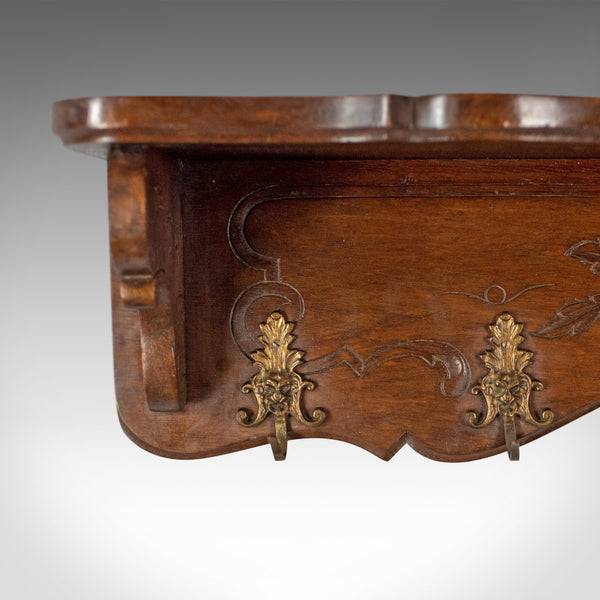 Antique Set of Coat Hooks, Edwardian, Wall Mounted, Hall Shelf, Walnut c.1910 - London Fine Antiques