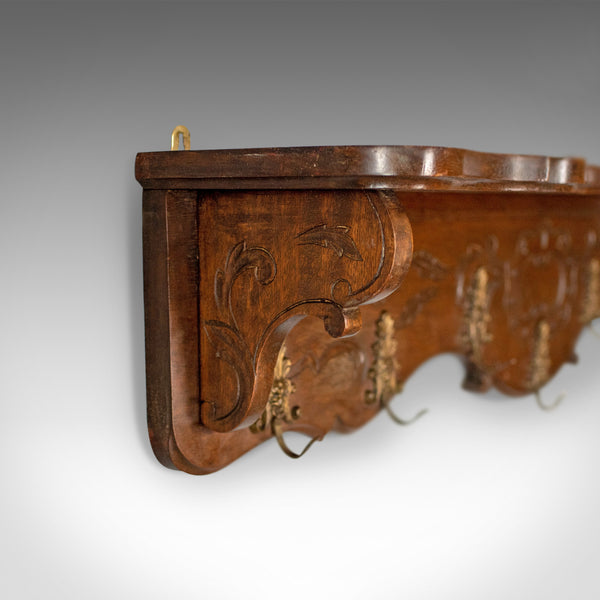 Antique Set of Coat Hooks, Edwardian, Wall Mounted, Hall Shelf, Walnut c.1910 - London Fine Antiques