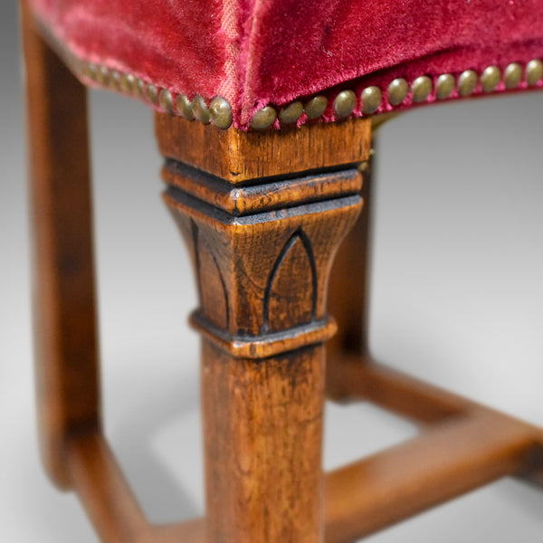 Antique Set of Eight Dining Chairs, English Oak, Red, Victorian Gothic c1860 - London Fine Antiques