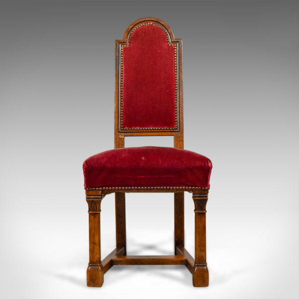 Antique Set of Eight Dining Chairs, English Oak, Red, Victorian Gothic c1860 - London Fine Antiques