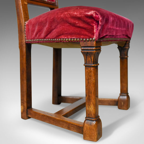 Antique Set of Eight Dining Chairs, English Oak, Red, Victorian Gothic c1860 - London Fine Antiques
